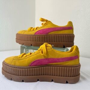 PUMA x FENTY Rihanna Sz 7 Yellow Suede Platform Creeper Sneakers Pink